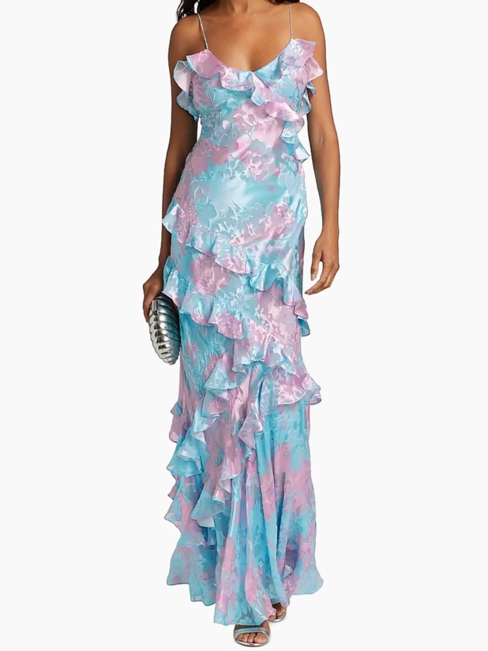 NWT LoveShackFancy Rialto cotton candy swirl Floral silk blend Ruffle maxi 12 - Picture 2 of 9